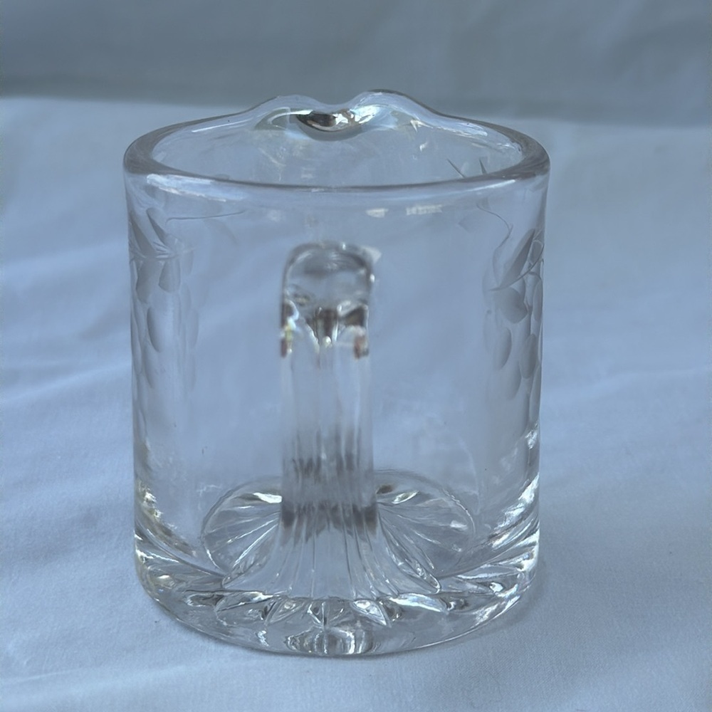 Vintage Clear Glass Creamer with Etched Design of Grapes Fruit - Picture 4 of 7